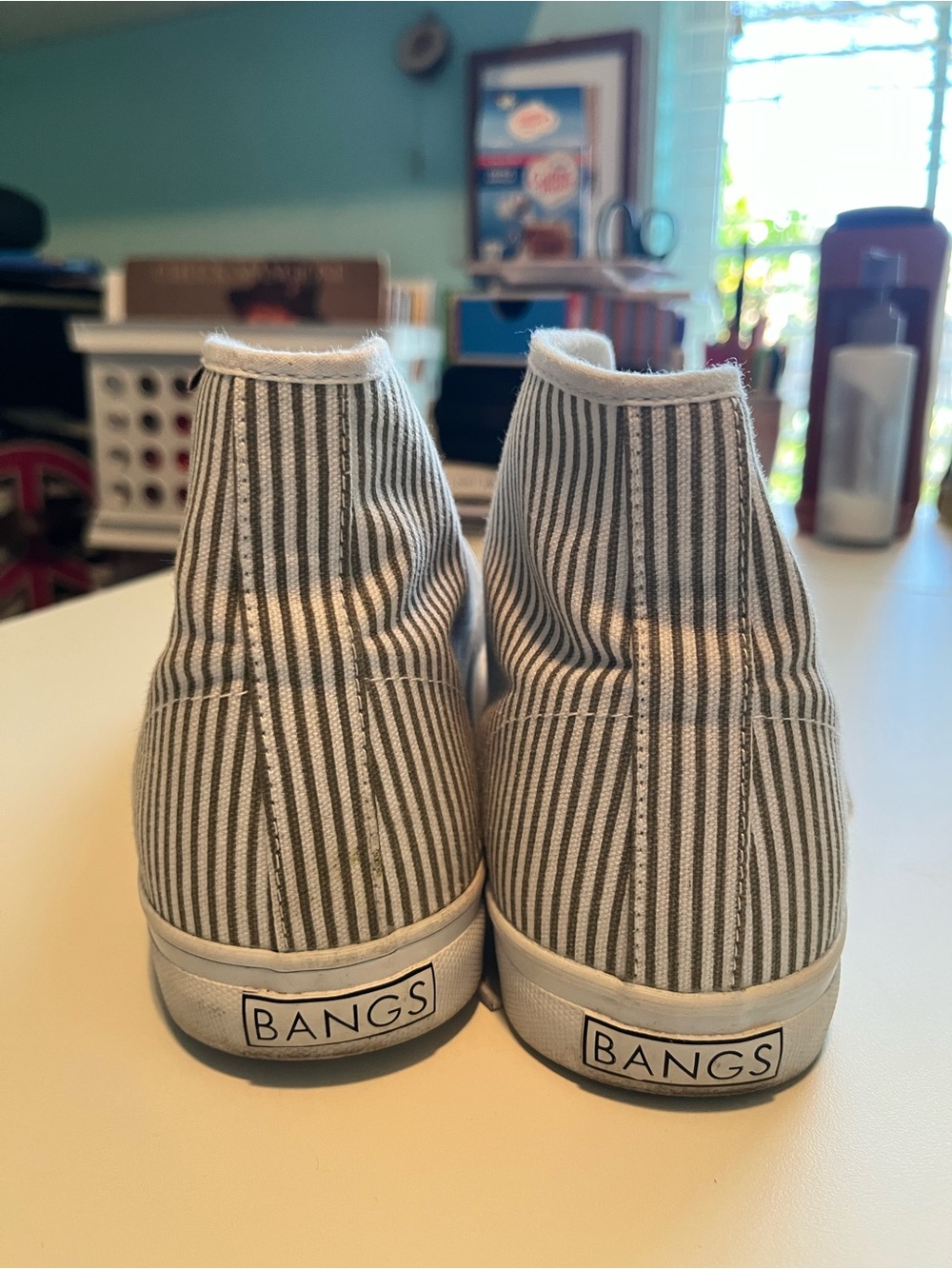 Casual Striped High-Top Sneakers - White and Olive - Picture 3 of 3